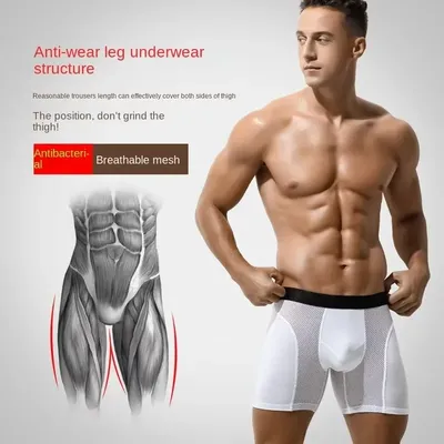 1PCS männer Lange Boxer Unterwäsche Mann Sexy U Konvexen Mesh Atmungsaktive Höschen Erweiterte Tragen-Beständig Beine Männer boxershorts Plus Größe Image