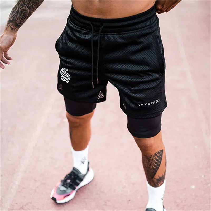 Sommer druck Atmungsaktive 2-in-1 Shorts Männer turnhallen Fitness Laufhose Schnell Trocknend Männliche Shorts mesh Bodybuilding Kurze Hosen Image
