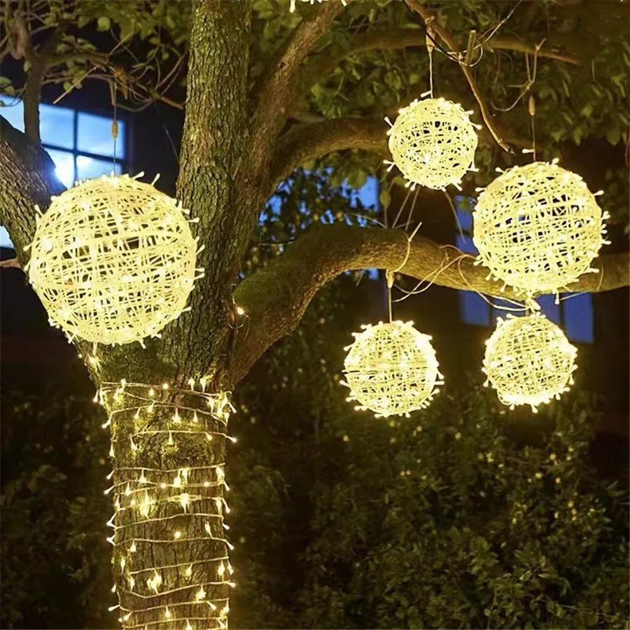 2023 neue Jahr Dekoration Weihnachten Fee Lichterketten Outdoor 30CM LED Rattan Ball Garten Lichter für Home Party Hochzeit straße Image