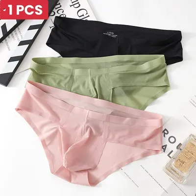 1PCS Männer Sexy Eis Seide Nahtlose Unterhosen Niedrige Taille U Konvexen Beutel Dessous Unterwäsche Image