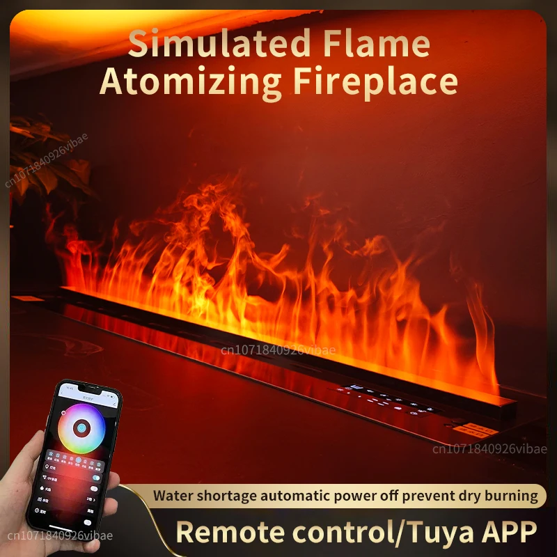 Moderner elektrischer Kamin mit 3D-Flamme, Wasserdampf, zerstäubter Luftbefeuchter, App-Steuerung, dekorativer intelligenter Kamin, Wohnzimmer, TV-Wand Image