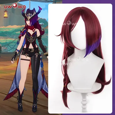 UWOWO Chasca Perücke Spiel Genshin Impact Chasca Cosplay Perücke Dunkelrotes Haar Langes Haar Halloween Perücke Image