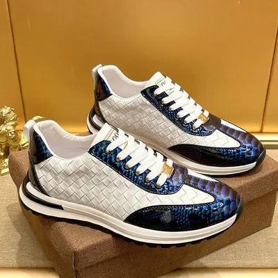 New sports shoes Snake scale men's leather woven breathable men's casual sports shoes tennis shoes