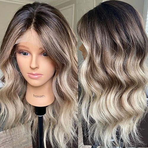 Brasilianisches Remy-Menschenhaar, klebefrei, 5 x 5 Zoll, Lace-Closure-Perücke, aschblond, hervorgehoben, 13 x 4 Zoll, Lace-Front-Perücke, gewellt, vorgezupft für Frauen Image