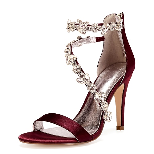 Marineblaue Satin-Braut-Stilettos für Damen mit Strassverzierungen – elegante Hochzeitsschuhe für formelle Anlässe und Cocktail-Anlässe Image