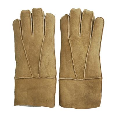 Hellbraune Unisex-Handschuhe aus Schaffell-Wildleder mit aufrollbaren Bündchen Image