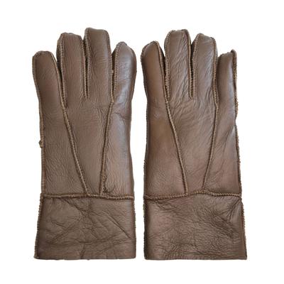Braune Unisex-Handschuhe aus Schaffell mit aufrollbarer Manschette Image