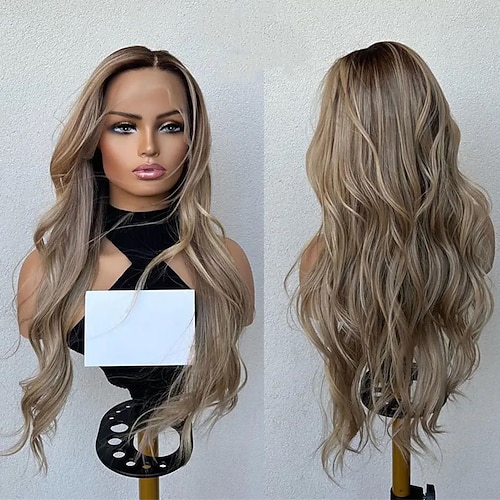 Echthaar 13x4 Spitzenfront Perücke Freier Teil Brasilianisches Haar Wellen Mehrfarbig Perücke 130% 150% Haardichte mit Babyhaar Strähnchen / Balayage-Technik Leimlos Für Damen Lang Echthaar Perücken Image