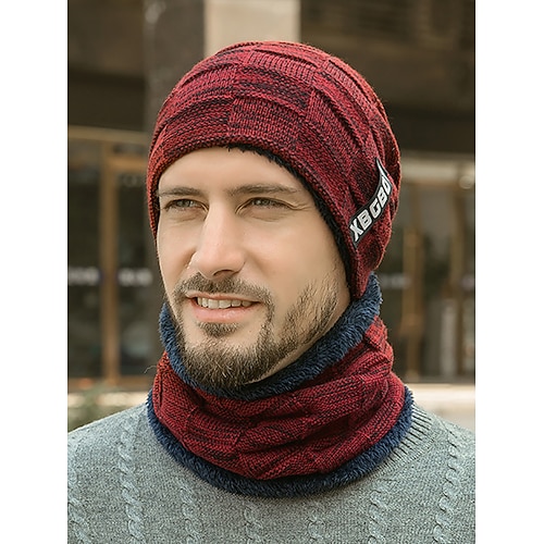 Winter-Set aus Strickmütze und Schal für Herren – warmes Fleecefutter, stylisches, lässiges Design für Komfort bei kaltem Wetter Image