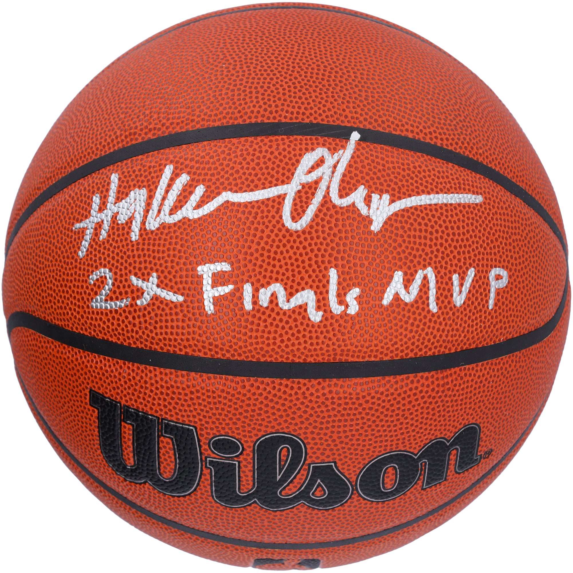 Hakeem Olajuwon Houston Rockets signierter Wilson Authentic Series Indoor-/Outdoor-Basketball mit „2x Finals MVP“-Aufschrift
