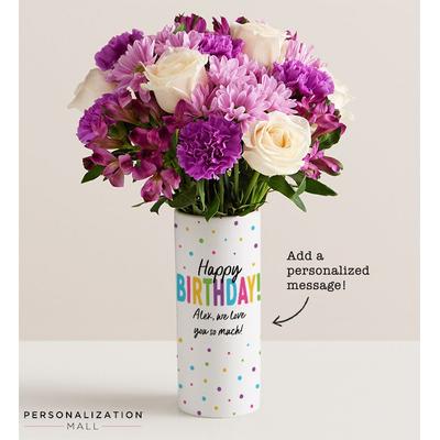 1-800-Flowers Flower Delivery Happy Birthday Bouquet W/ Personalized Vase W/ Lavender Garden Bouquet