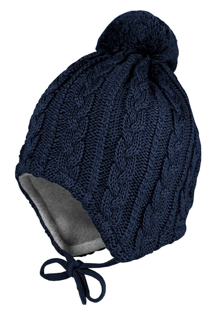Strickmütze MAXIMO, Baby, Gr. 53, blau (marine), Strick, Wolle, Zopfmuster, unifarben, Mützen, mit Zopfstrickmuster mit Pompon und Bindeband Image