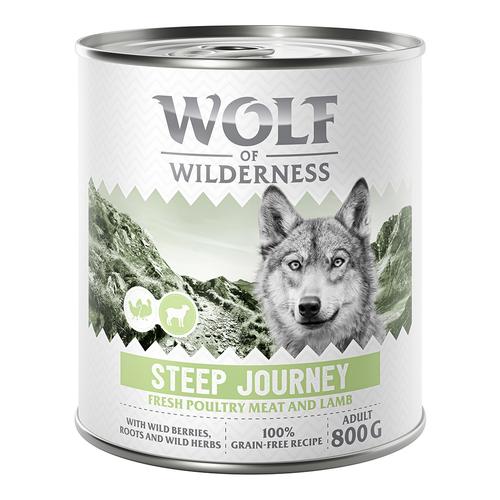 10 € Rabatt sichern! Sparpaket Wolf of Wilderness 24 x 800 g - Steep Journey - Geflügel mit Lamm