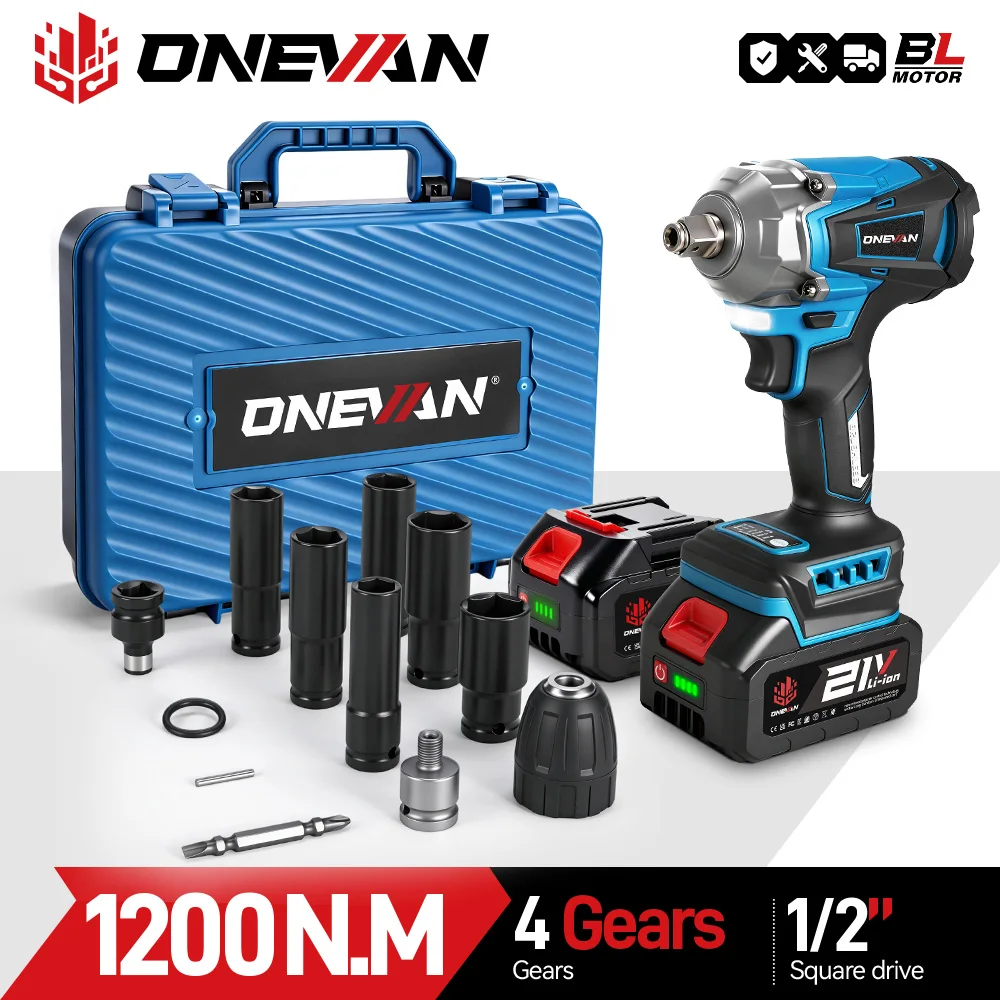 ONEVAN 1200N.M Bürstenloser elektrischer Schlagschrauber 1/2 Zoll Akku-3in1 Schraubendreher Schraubenschlüssel Elektrowerkzeug für Makita 18V Batterie Pin Image