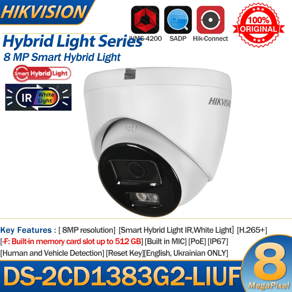 Hikvision 8MP IP-Kamera DS-2CD1383G2-LIUF 4K Smart Hybrid Light IR Weißes Licht Integriertes Mikrofon SD-Kartensteckplatz Turm Netzwerkkamera Image