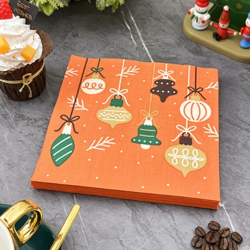 Orange Weihnachts lichter bedruckte Servietten quadratische Weihnachts feier Dekoration farbige Holz zellstoff Papier handtücher 20 Blatt Papiers ervietten Image