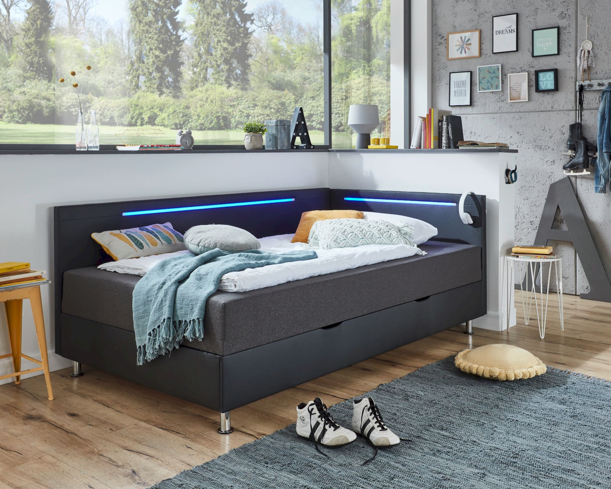 meise.möbel »Laser« Polsterbett inkl. Bettkasten 90x200 cm / Bezug Kunstleder schwarz