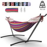 Arlmont & Co. Double Hammock w/ Heavy-Duty Steel Stand, Easy Assembly, 600lbs Weight Capacity in Wide Red | 39" H X 110" W X 43" L | Wayfair