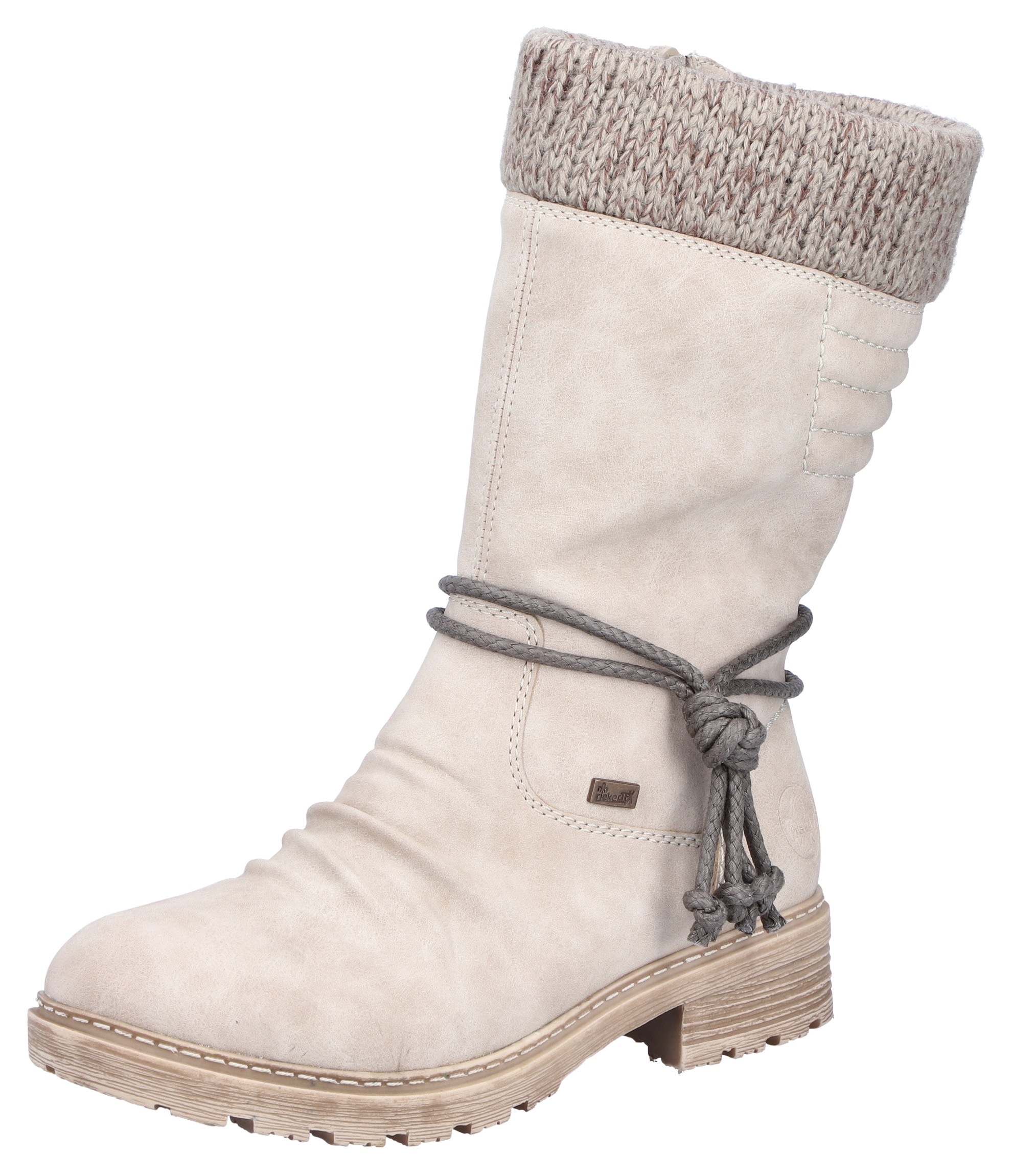 Winterstiefel RIEKER, Damen, Gr. 36, beige, Lederimitat, Textil, Schuhe, Winterboots, Blockabsatz, TEX-Membran, mit gestricktem Schaftrand, Topseller