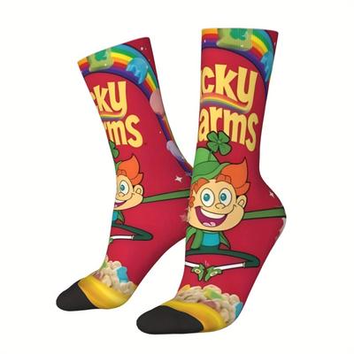 TEMU 1 Pair Of Fun & Crew Socks For Men - Hip Hop Style, Novelty Cartoon Print, Breathable Polyester