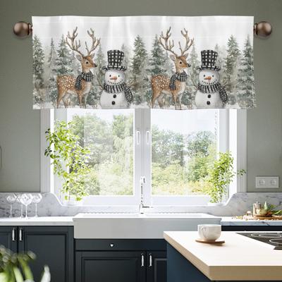 TEMU Jit Christmas Snowman And Elk , - Rod Polyester Valance, Non-woven Printed For , , - , 1pc