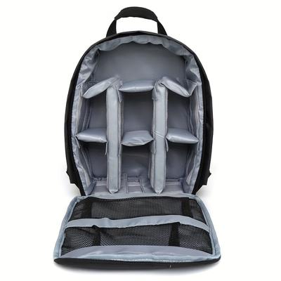 TEMU Outdoor Camera Backpack - Durable Nylon Dslr Shoulder Bag For Video Recording, Compatible With , , Cameras - Black, Adjustable Compartment, Multiple Pockets, Lightweight Design, Camera Bag