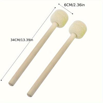 TEMU 2pcs Snare Drum Stick Timpani Mallet, Wool Felt Head Timpani Stick With Wooden Handle, Anti-slip Bass Drum Percussion Sticks, Instrument Band Accessory Part For Snare Drums , 13in