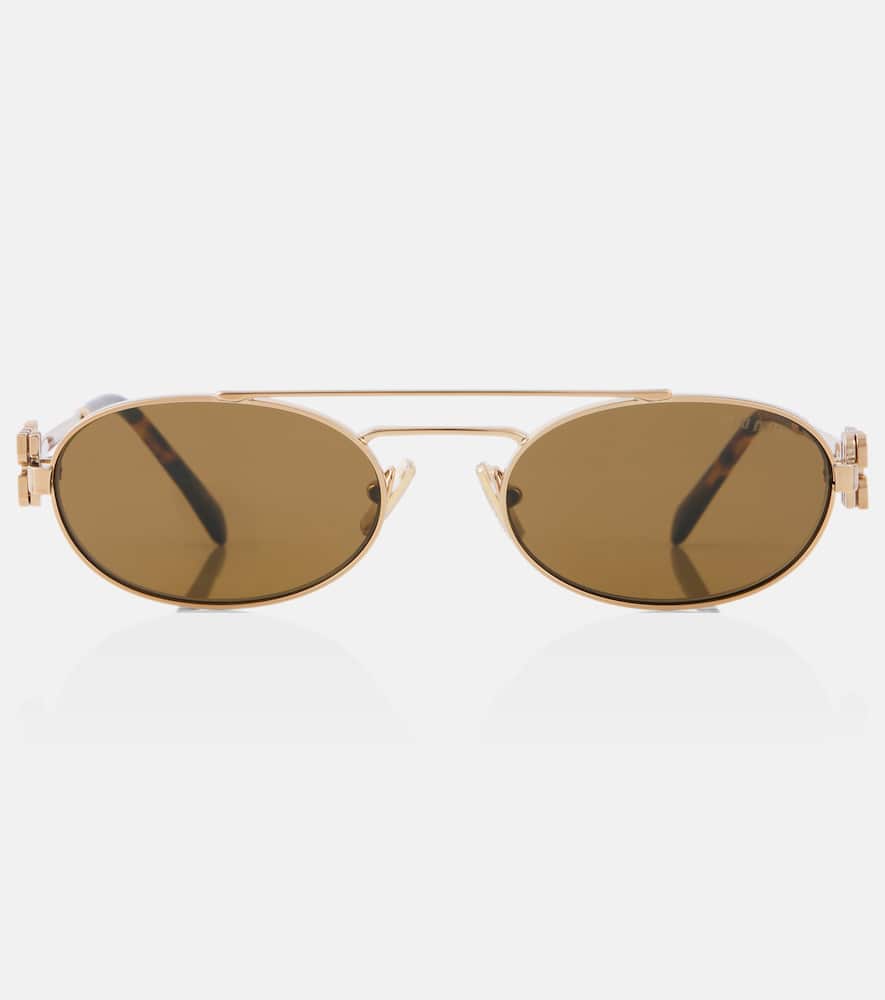 Miu Miu, Logo oval sunglasses, Women, Gold, One Size, Sunglasses, Glass