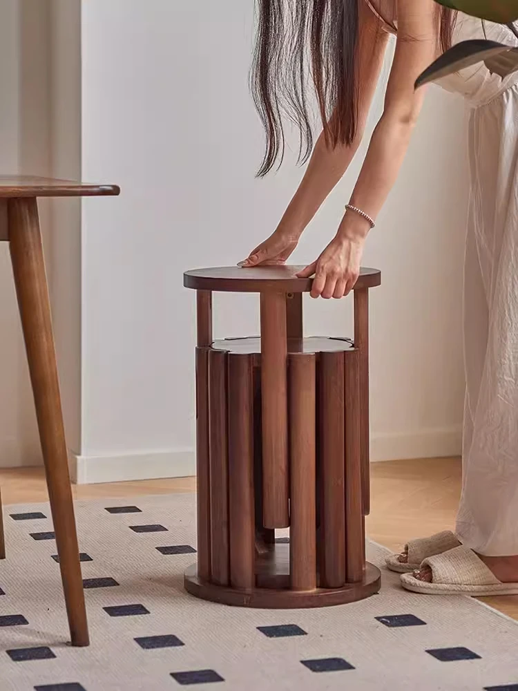 Sgabello pieghevole in legno massello da 4 pezzi, sgabelli bassi da soggiorno, sgabello da toeletta per camera da letto, sgabello da pranzo per sala da pranzo, tavolino rotondo
