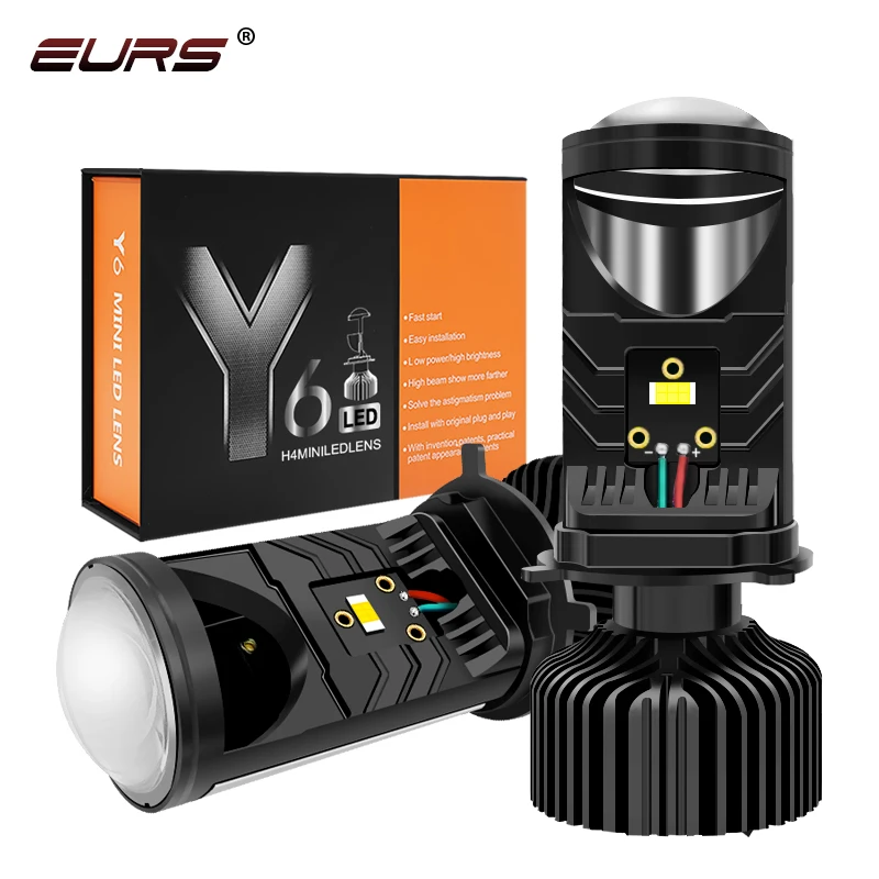 EURS Y6 H4 Proiettore LED Mini Lente Faro Lampadina Conversione Fascio Alto Basso Turbo Fan Auto H4 LED Faro LHD Lampada Auto 12V 24V