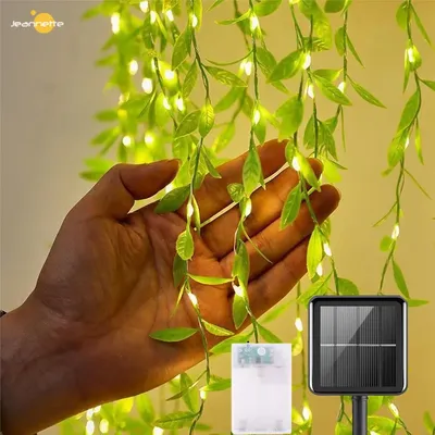 Solar/Battery Ivy Vines Fairy String Lights Willow Curtain Lamp DIY LED Light Imitation Leaf Artificial Leaf Copper Wire Light