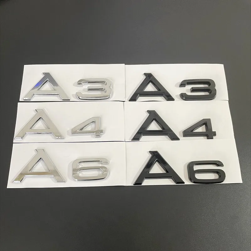 3D ABS Chrome noir A3 A4 A6 Logo lettres coffre arrière emblème Badge autocollant décalcomanies pour Audi A3 A4 A6 accessoires de voiture