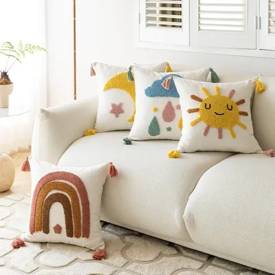Boho Lap Pile Kissen bezug 45x45 getuftete Jacquard Stickerei Dekor Sofa Schlafzimmer Kabine umfasst Image