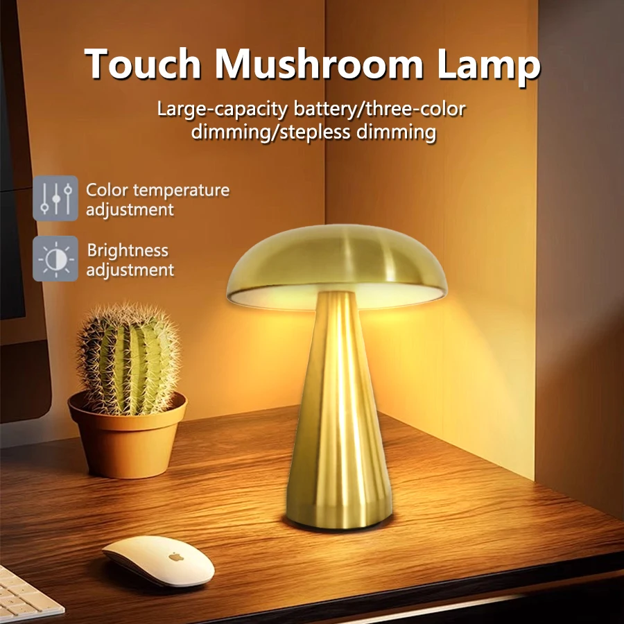 Retro LED Nachtlicht 3 Farbtemperatur Pilzform Kaffee Bar Restaurant Büro Schlafzimmer Dekor Touch Sensor Tischlampe