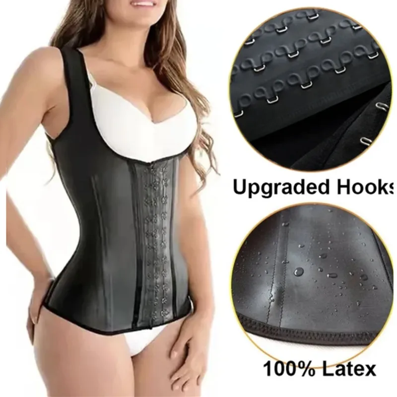 Schwarz Stahl Knochen Latex Korsett Weste Taille Trainer Wear Abnehmen Bauch Frauen Body Shaper Modellierung Gurt Reduktive Gürtel Image