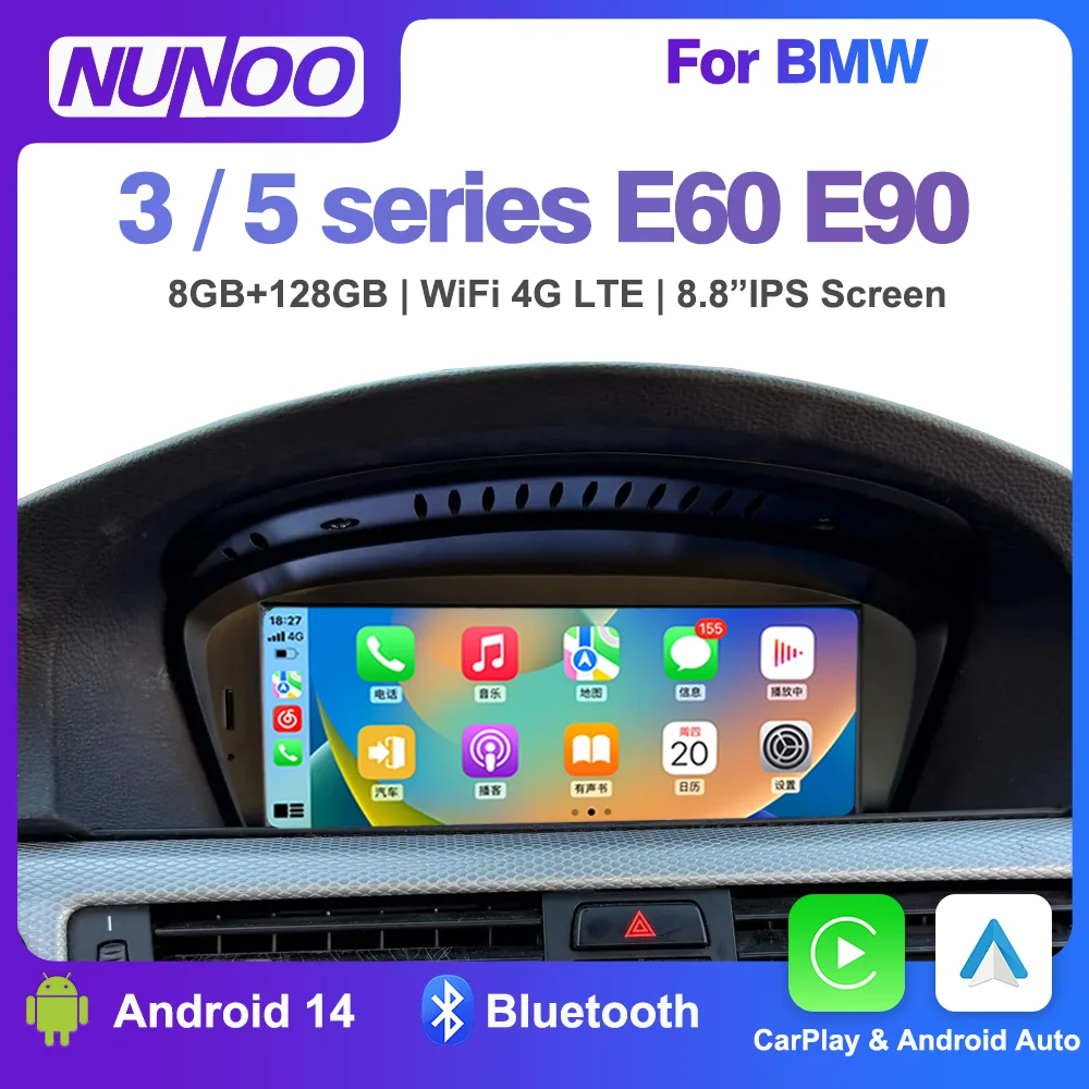 Android 14 CarPlay Autoradio Für BMW 3er E90 E91 E93 5er E60 E61 E63 E64 2005-2012 Auto Smart Systeme Multimedia Navi Image