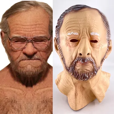 geklemmte Lippen Alter Mann Maske Realistische Latex Alter Mann Kopfbedeckung Falten Gesicht Kopfbedeckung für Halloween Cosplay Party Kostüm Maske Image