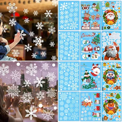 1/2 blatt Frohe Weihnachten Schneeflocke Fenster Aufkleber Glas Aufkleber Elektrostatische Aufkleber Image