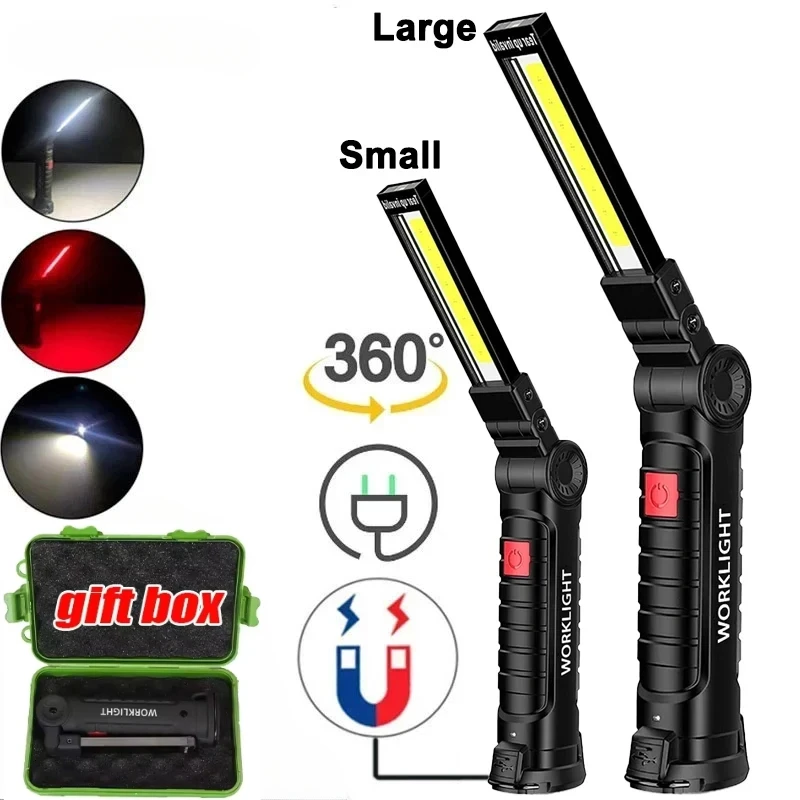 COB-LED-Arbeitsleuchte, dimmbar, über USB wiederaufladbar, LED-Taschenlampe, Inspektionslampe mit magnetischem Haken, Powerbank, 18650-Batterie-Taschenlampe