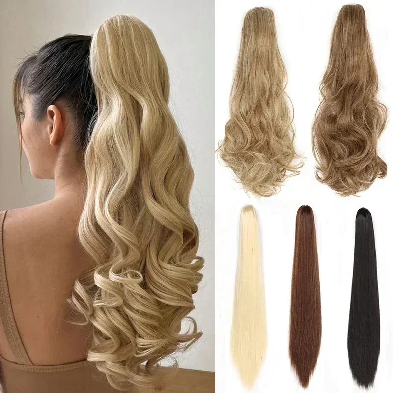 24'' Wave Claw Clip on Pferdeschwanz Langes Haarteil Pferdeschwanzverlängerung Blondes synthetisches Kunsthaar Pferdeschwanz für Frauen Hitzebeständig Image