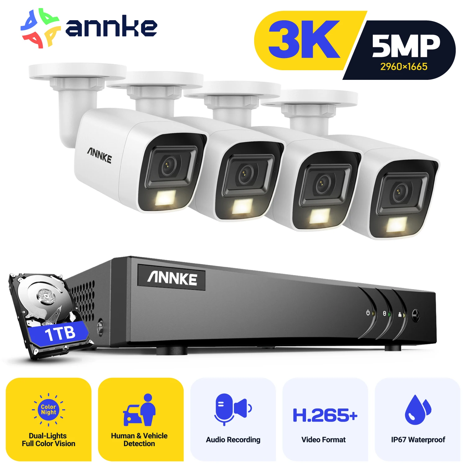 ANNKE 8CH 5MP Video Security System CCTV Kit DVR Audio Security System Outdoor Farbe Nachtsicht Dual-Licht audio Kamera Image