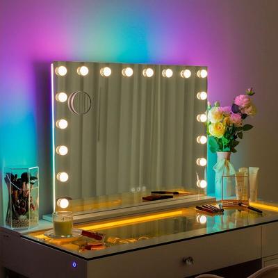 FENCHILIN Kosmetikspiegel mit RGB-Leuchten Hollywood-Make-up-Spiegel mit 18 dimmbaren Glühbirnen Image