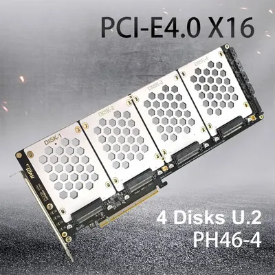 4-Port NVMe Interfaces To PCIe X16 Converter Card Motherboard Support PCIe X4x4x4x4 Bifurcation with