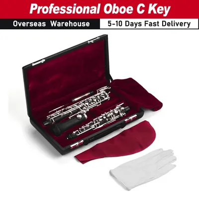 Professional Oboe C Key Semi-automatic Style Silver-plated Keys Woodwind Instrument with Oboe Reed