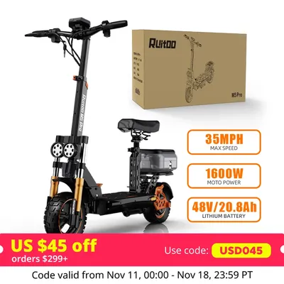 Ruitoo M5Pro Electric Scooter Powerful 1600W 48V20.8AH Lithium Battery Bluetooth Hydraulic