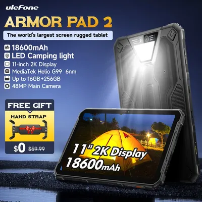 Ulefone Armor Pad 2 Rugged Tablet, 11" 2K, 18600 mAh ,IP68/IP69K Android 13 NFC GPS 4G Tablet Up