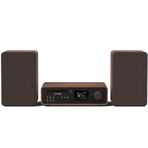 Pure Classic Stereo Hi-Fi Kompaktanlage mit CD-Player, DAB+, FM, Bluetooth 5.2 – 100W Stereoanlage, Internetradio, Spotify Connect, USB, AUX & Optical – Coffee Black/Walnut
