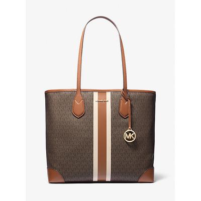 Michael Kors Eva Large Signature Logo Stripe Tote Bag Brown One Size