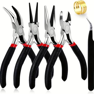 TEMU 6pcs Jewelry Making Tool Set, Includes Pliers, Tweezers, Wire Cutter, And More, For Crafting And Diy Projects Image