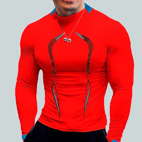 Homme T-shirt de compression T-shirt athlétique T-shirt de Gym T-shirt de Fitness T-shirt de compression rembourré manche longue T-shirt Occasionnel Athleisure Automne Bloc de Couleur Séchage Rapide